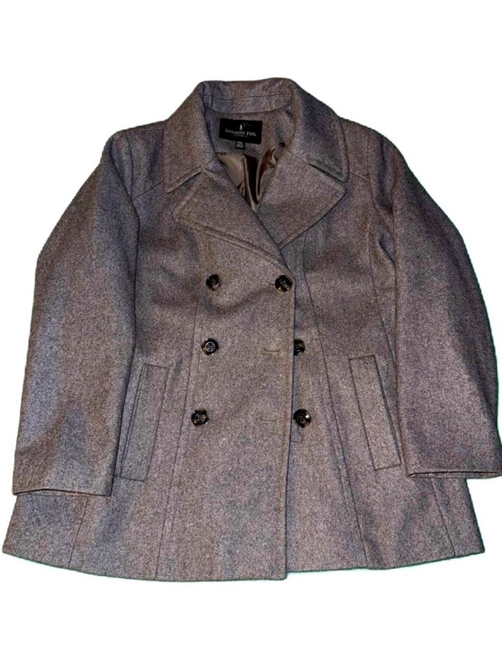 London Fog Pea Coat PXL Wool Jacket Traditional Classic Gray EUC